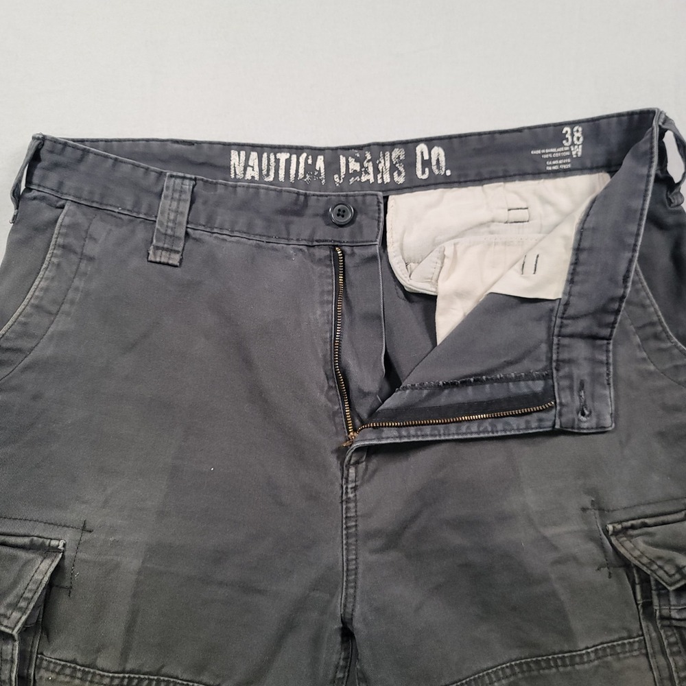 VTG Y2K Nautica Jeans Co Cargo Shorts Mens 38 Black Cotton Distressed Utility